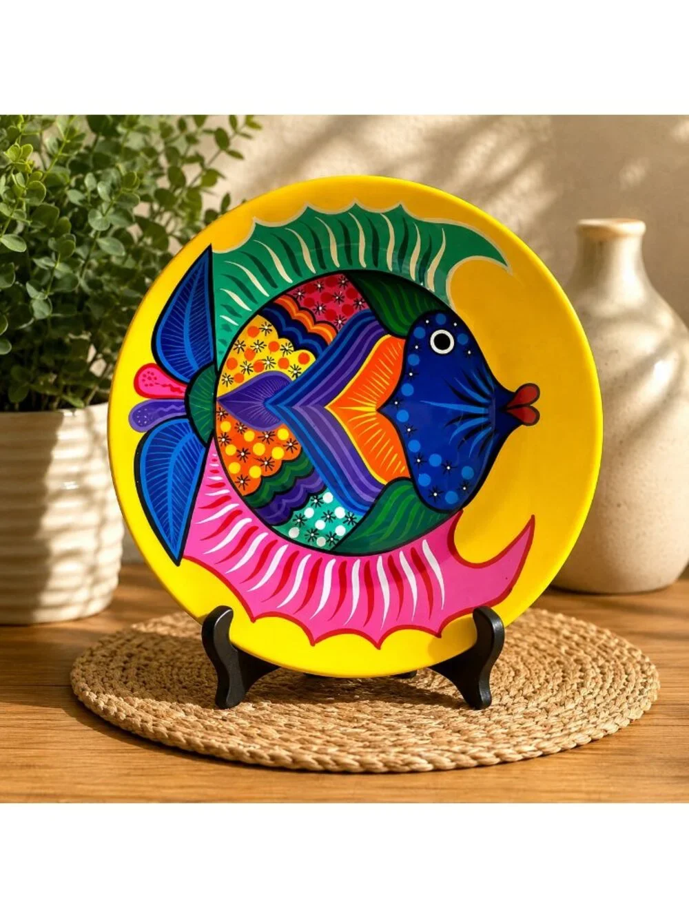 Large Colorful Fish Platter 16” Tropical Wall Decor Plate Coastal Mexican Style
